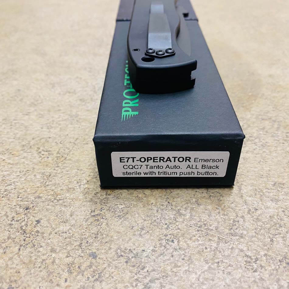 ProTech E7T Operator Emerson CQC7 3.25" Chisel Tanto Black Blade Sterile Black Handle Auto Knife - E7T Operator