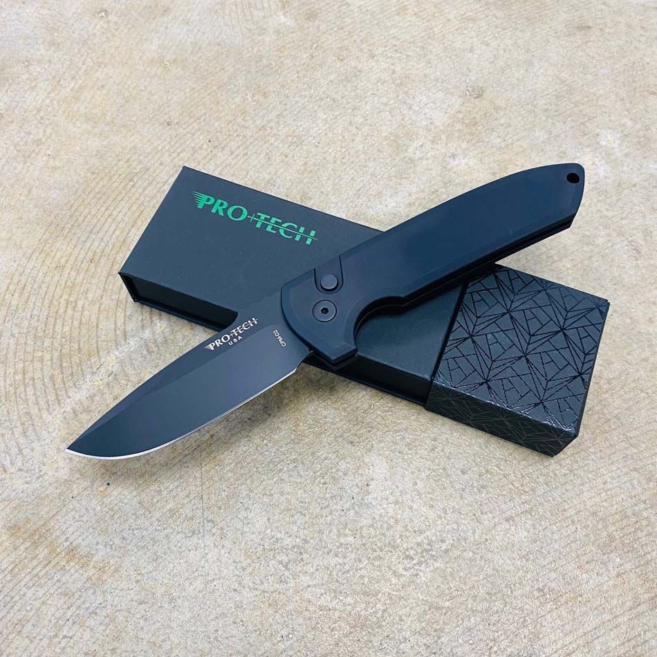 Protech LG303 D2 Les George Rockeye 3.4" CPM-D2 DLC Black Blade Black Handles Automatic Knife