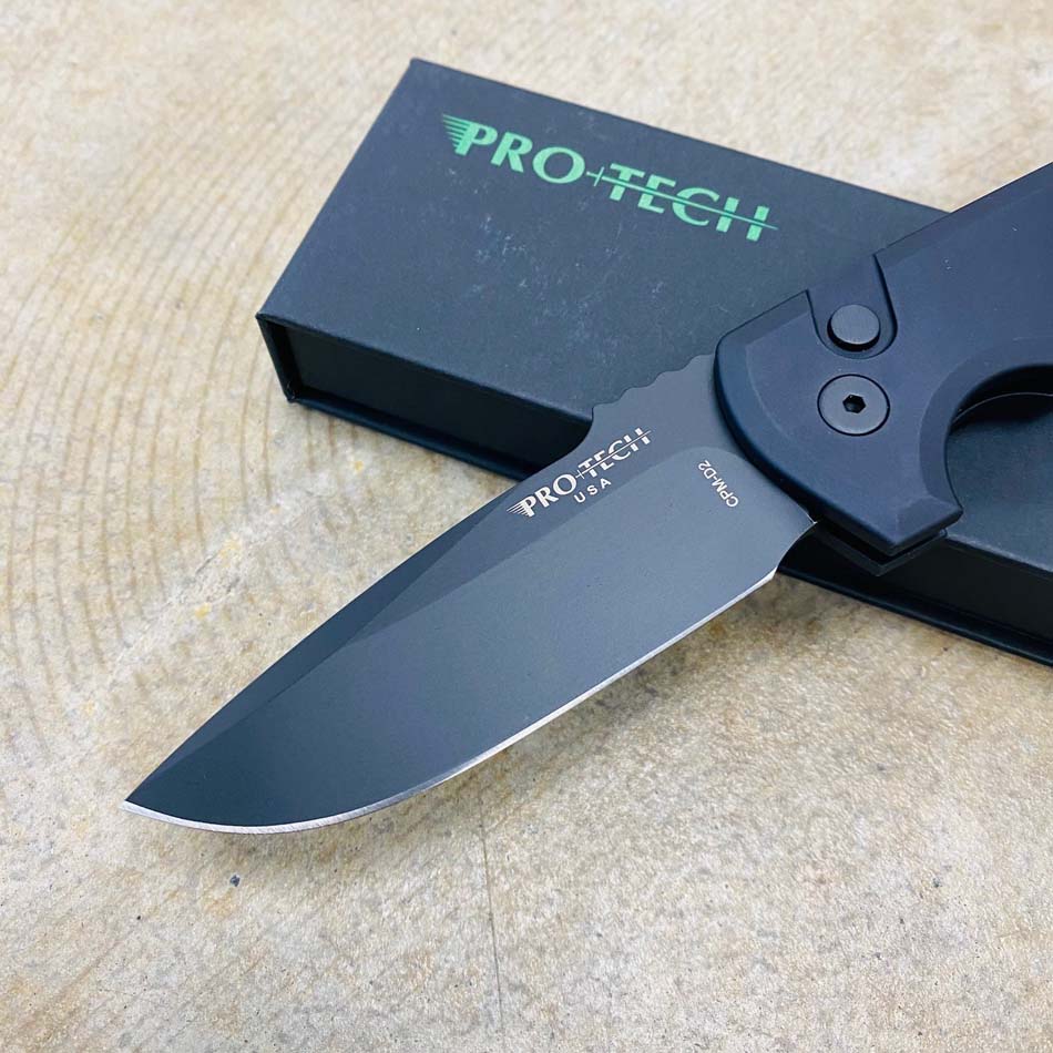 Protech LG303 D2 Les George Rockeye 3.4" CPM-D2 DLC Black Blade Black Handles Automatic Knife - LG303 D2