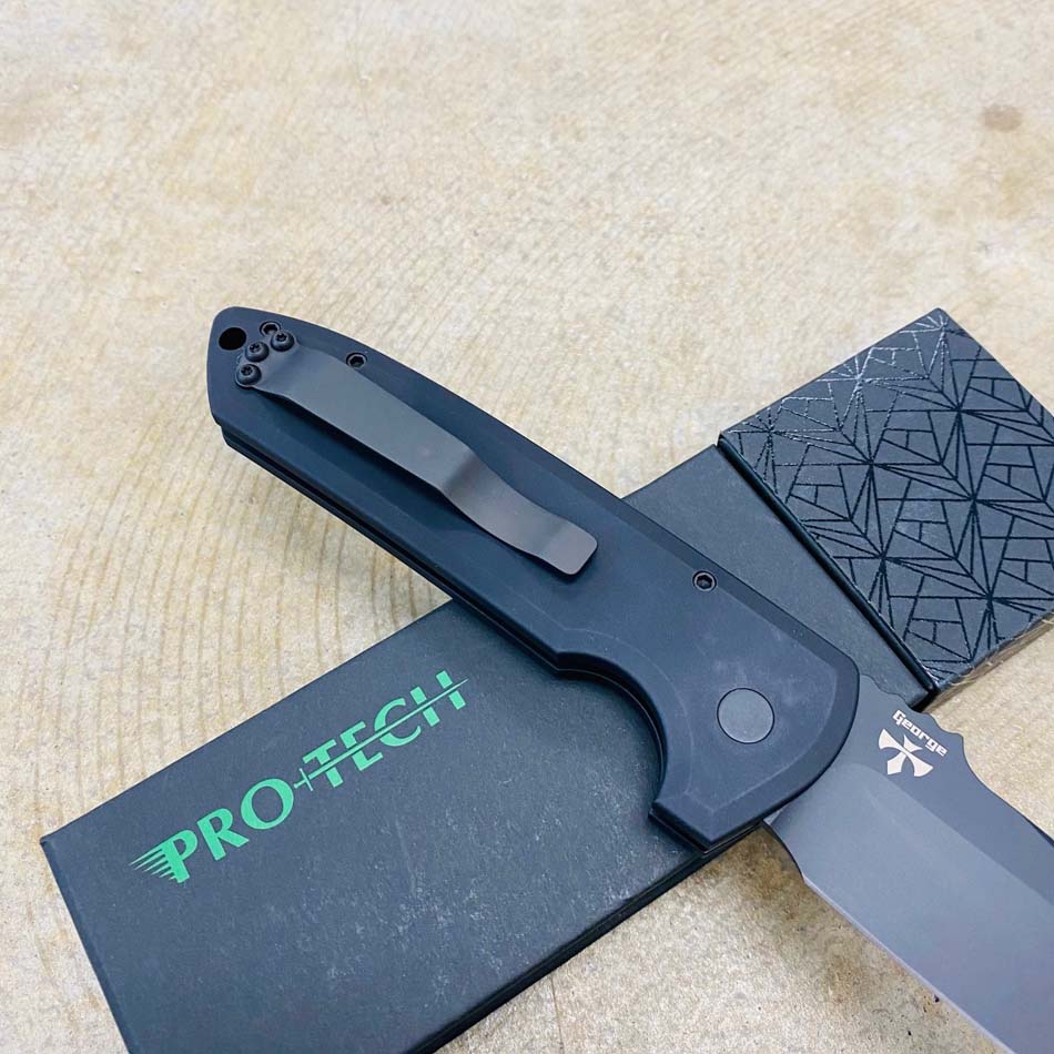 Protech LG303 D2 Les George Rockeye 3.4" CPM-D2 DLC Black Blade Black Handles Automatic Knife - LG303 D2