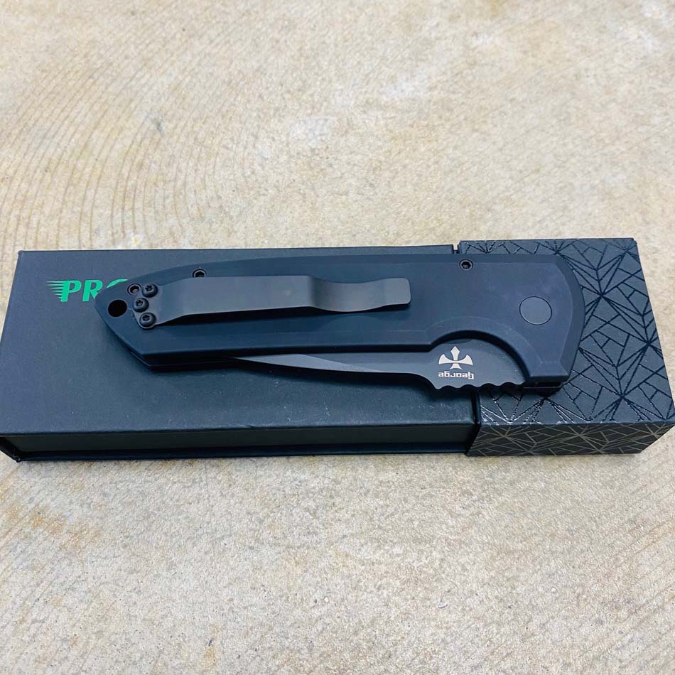 Protech LG303 D2 Les George Rockeye 3.4" CPM-D2 DLC Black Blade Black Handles Automatic Knife - LG303 D2