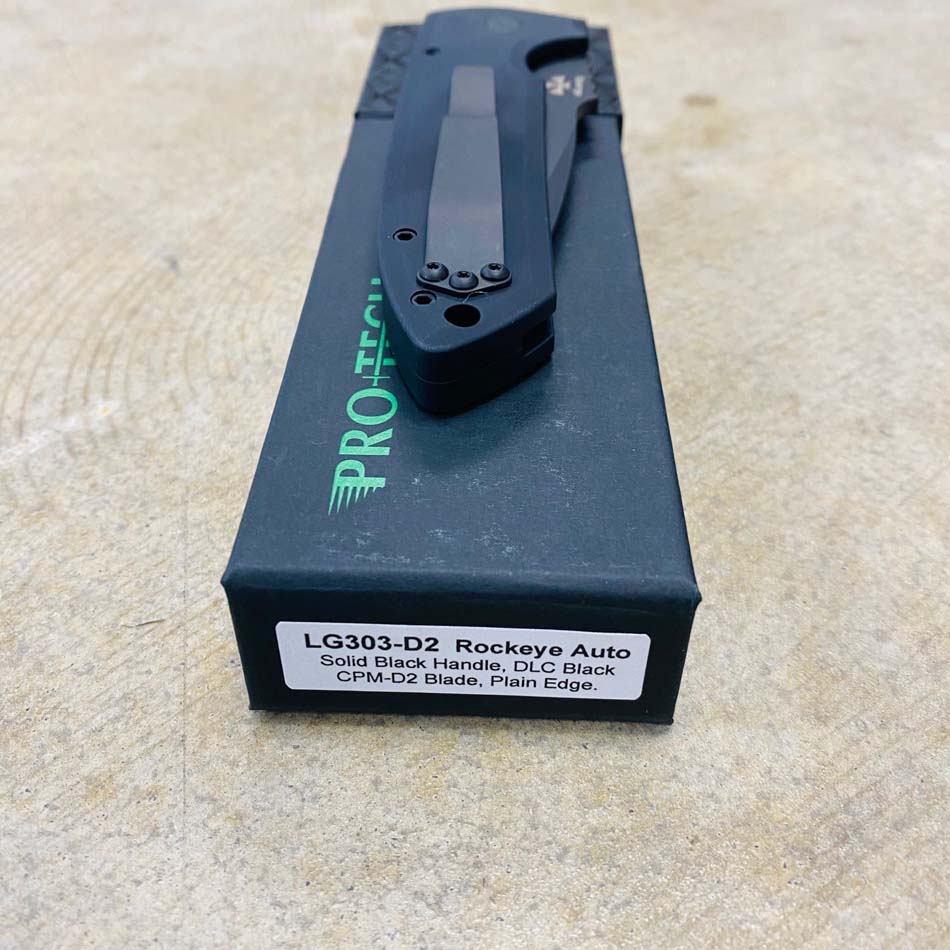Protech LG303 D2 Les George Rockeye 3.4" CPM-D2 DLC Black Blade Black Handles Automatic Knife - LG303 D2