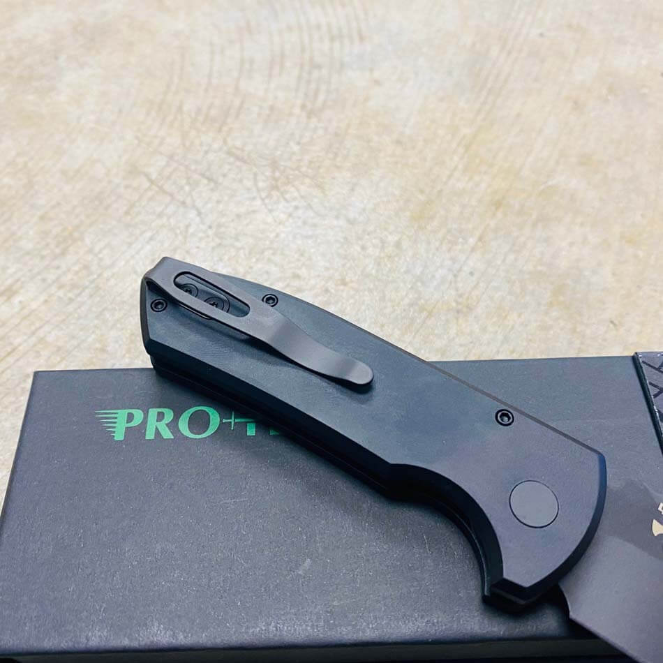 Protech LG403 Les George SBR Short Bladed Rockeye AUTO Folding Knife 2.5" S35VN Stonewashed Plain Blade Black Aluminum Handles - LG403