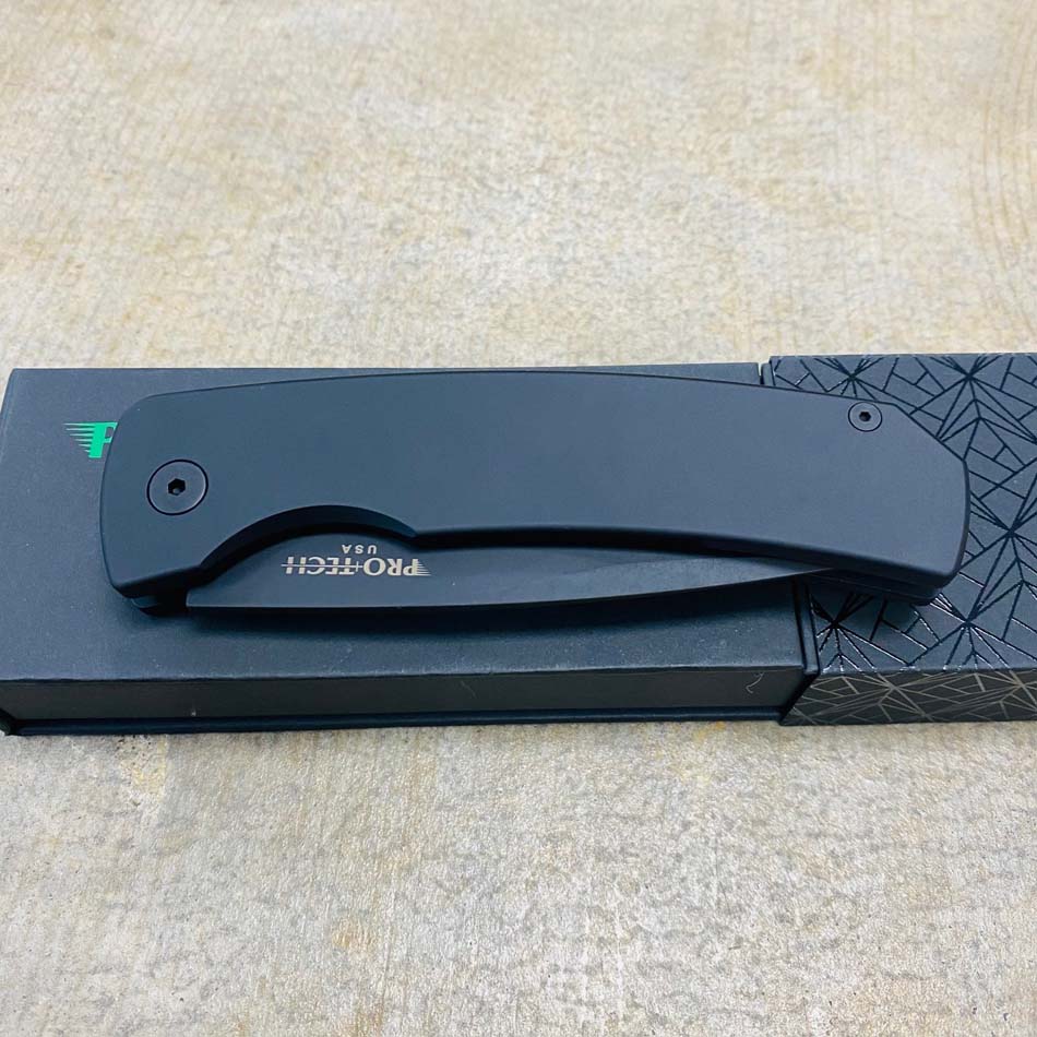 Protech M2603 MAGIC 2, 3.75" 154CM Drop Point, Mike Whiskers Allen Design, Solid Black Handle, Black Blade, Automatic Knife - M2603
