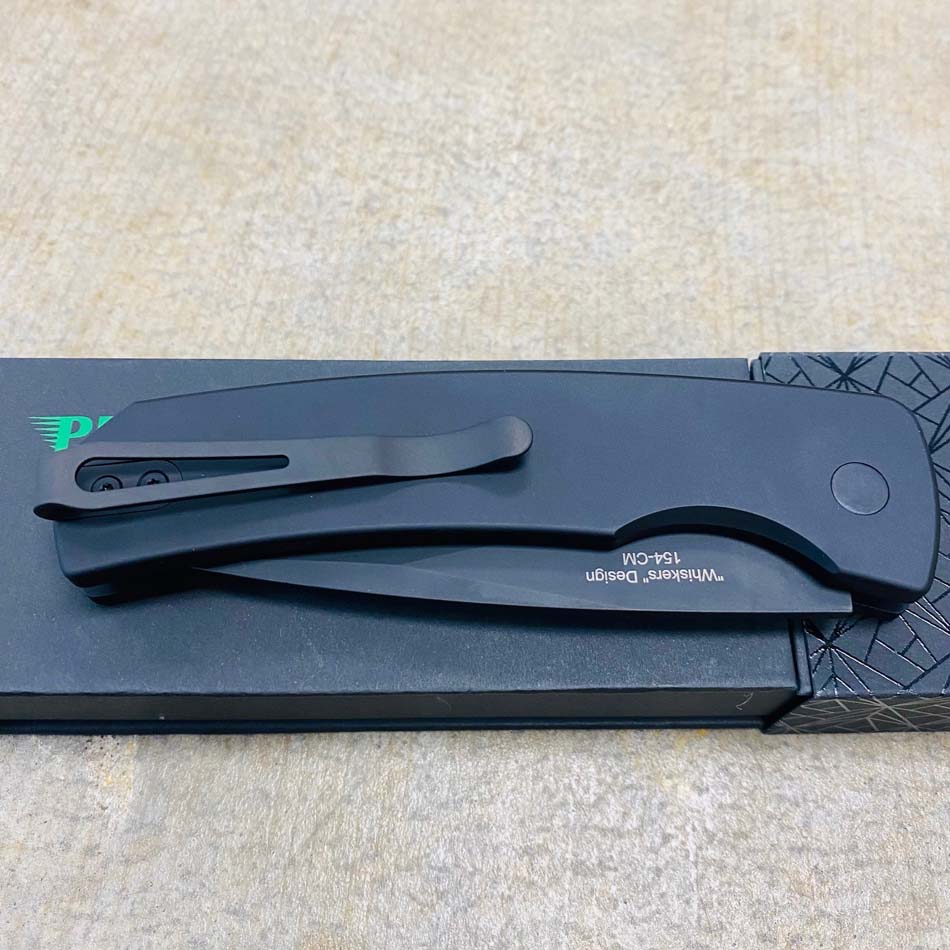 Protech M2603 MAGIC 2, 3.75" 154CM Drop Point, Mike Whiskers Allen Design, Solid Black Handle, Black Blade, Automatic Knife - M2603