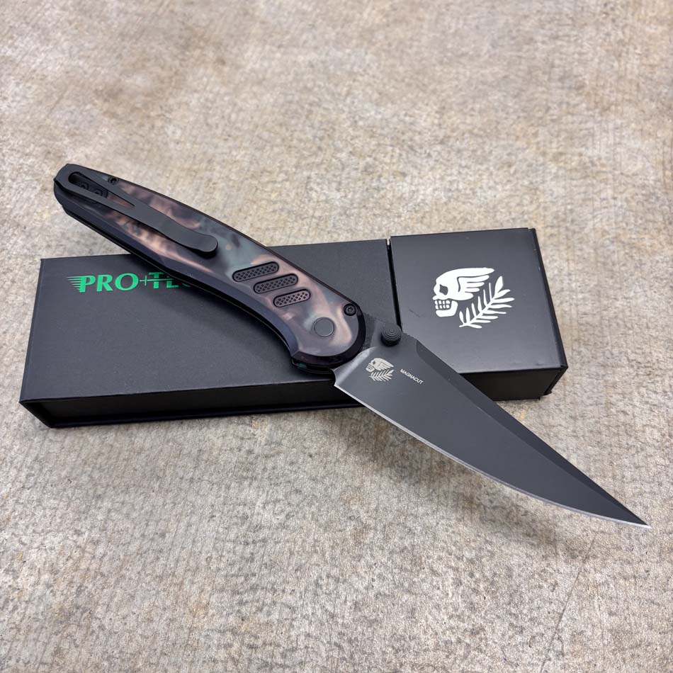 Protech PN1103-Shipwreck, Peace Neighbor Avalon, Knurled "Shipwreck" Handle, DLC black Magnacut blade Knife - Protech PN1103-Shipwreck knife