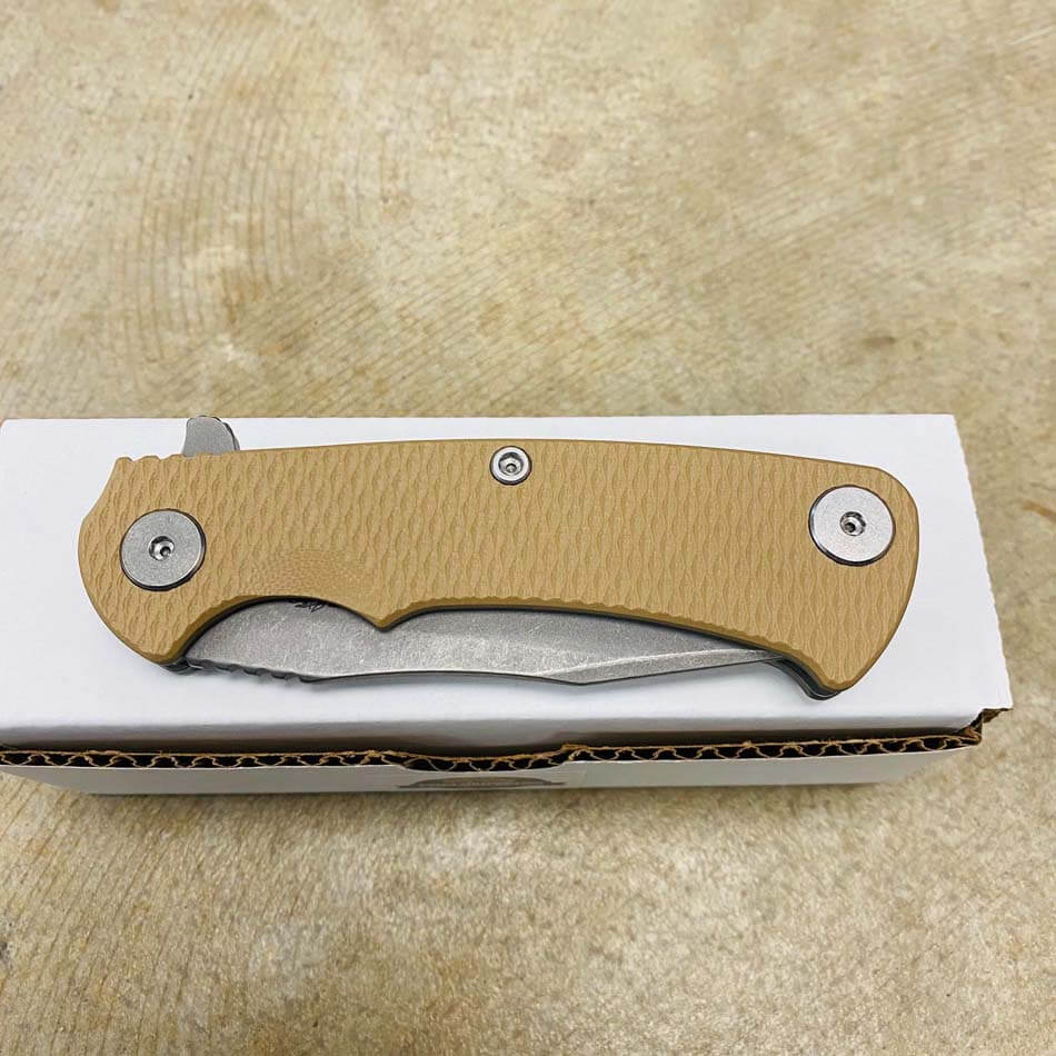 Rick Hinderer Project X Clip Point, Magnacut 3.66" Stonewash, Coyote G10 Folding Knife - RH Project X Coyote Tan Knife