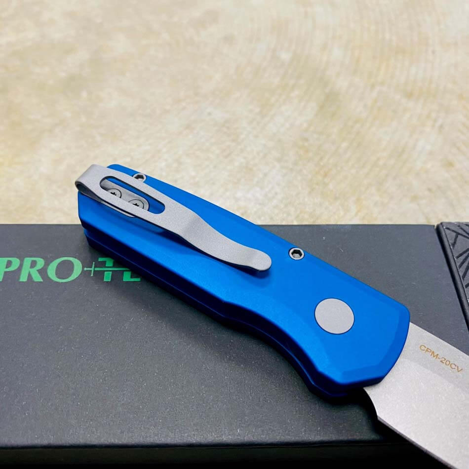 Protech Runt 5 R5101-BLUE Smooth Blue Handle 1.9" Stonewash 20CV Wharncliffe Blade Auto Knife - R5101-BLUE Runt 5