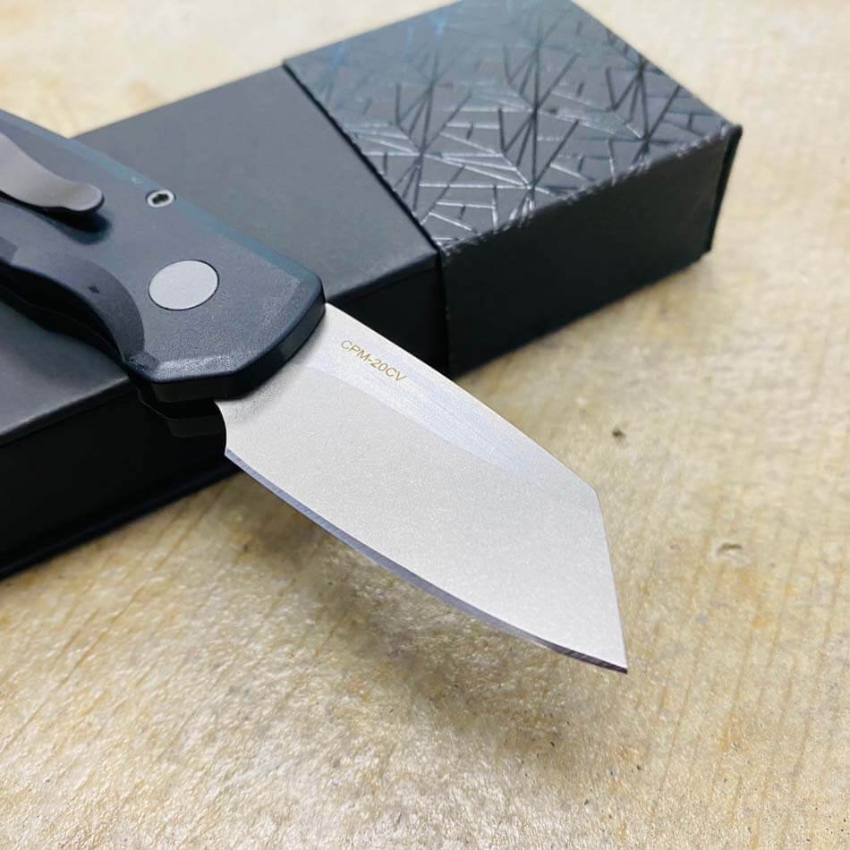 Protech Runt 5 R5201 Smooth Black Handle 1.9" Stonewash 20CV Reverse Tanto Blade Auto Knife  - R5201 Runt 5