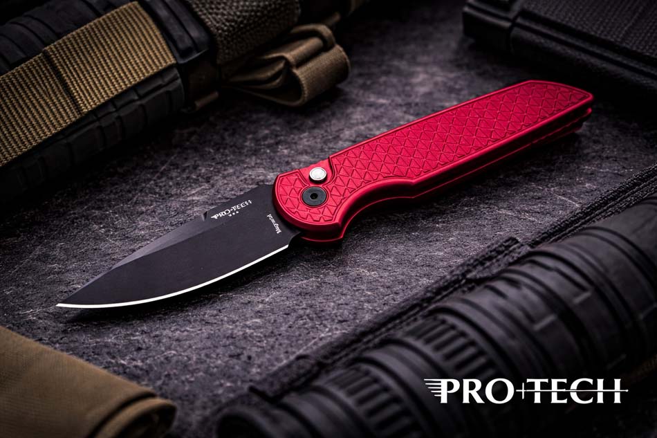 Protech BST26.INT.2 TR-3 Integrity Thumbstud Manual, Red Relic Textured Red Handles, DLC Magnacut Blade, Knife BLADE SHOW TEXAS 2026 - BST26.INT.2