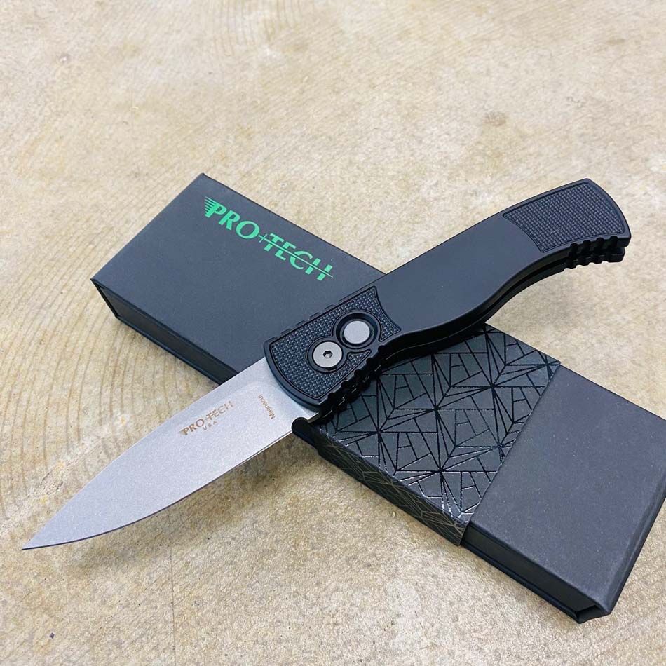 PROTECH T201 Drop Point 3.0" Magnacut Blade Auto Black Handle with Textured Corners Knife PROTECH T201 Drop Point 3.0" Magnacut Blade Auto Black Handle with Textured Corners Knife