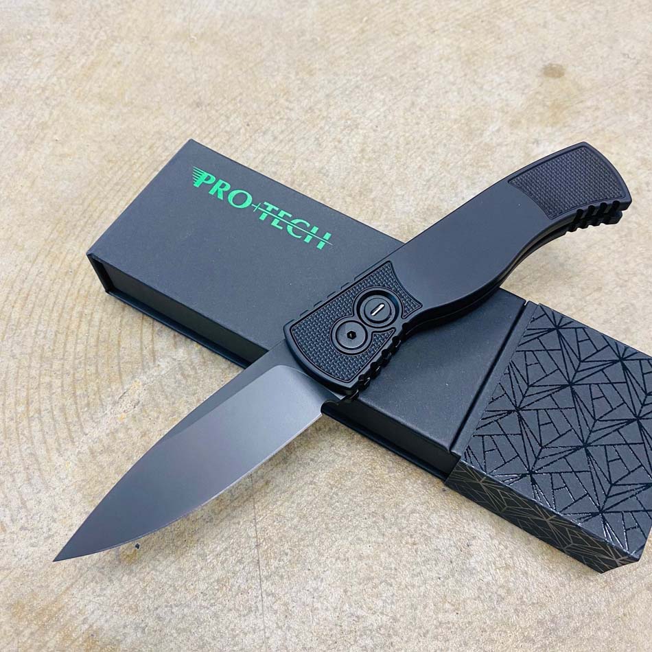 Protech T203-Operator Tactical Response 2 Drop Point 3.0" Sterile Black Magnacut Blade Auto All Black Hardware Tritium Button Knife - T203-Operator