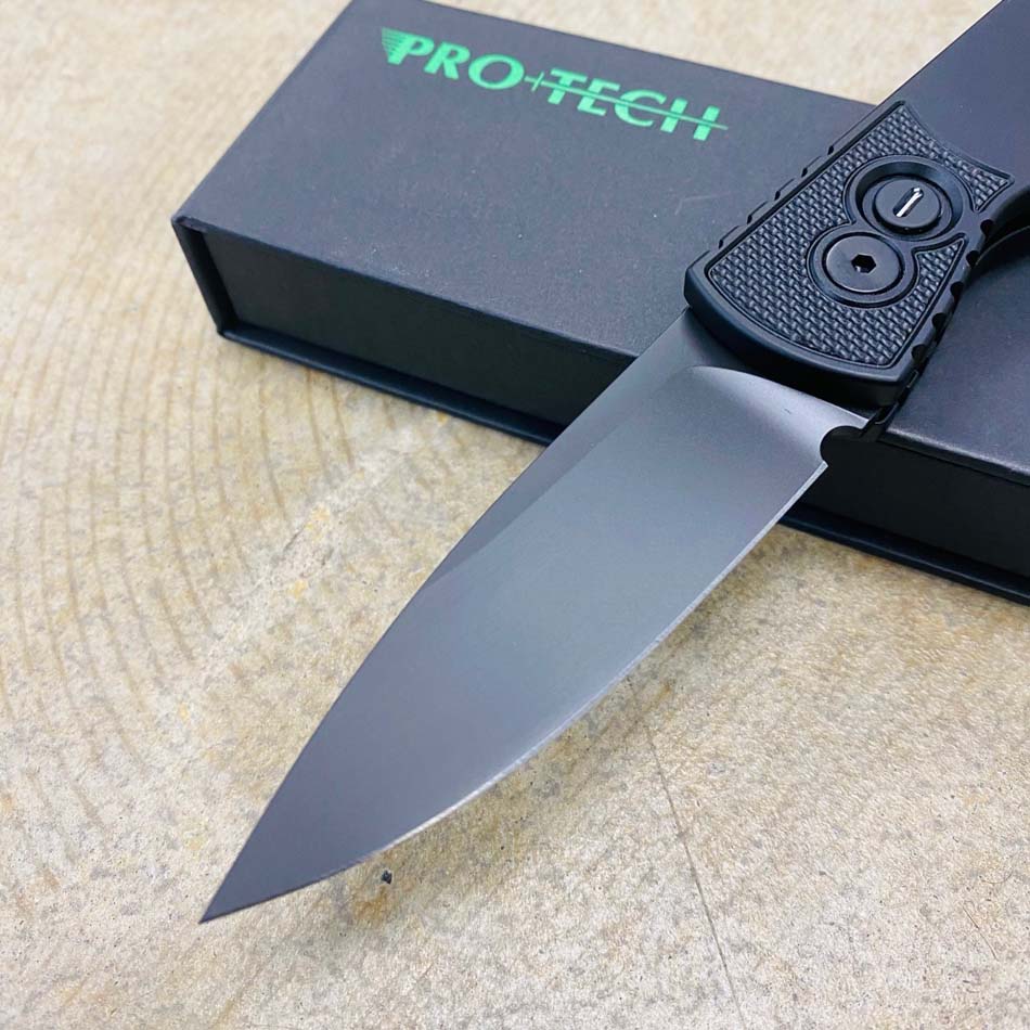 Protech T203-Operator Tactical Response 2 Drop Point 3.0" Sterile Black Magnacut Blade Auto All Black Hardware Tritium Button Knife - T203-Operator