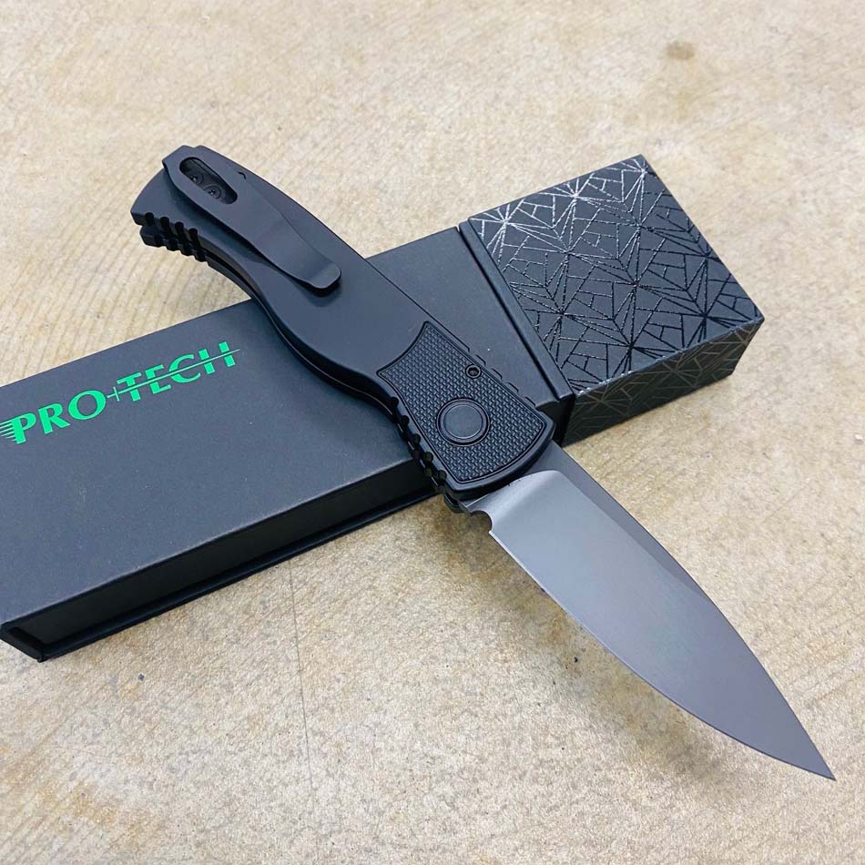 Protech T203-Operator Tactical Response 2 Drop Point 3.0" Sterile Black Magnacut Blade Auto All Black Hardware Tritium Button Knife - T203-Operator