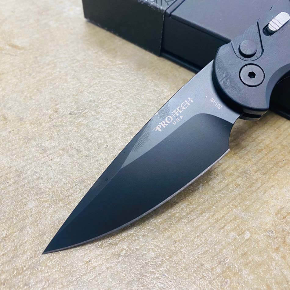 PROTECH T503 Automatic TR-5 Black Handle with Safety Steel Glass Breaker S35VN DLC Blade Knife - T503