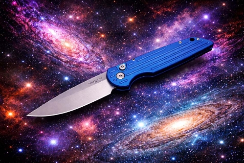 PROTECH TR-3 BLUE Clip Point 3.5" Auto Blue Handle with Grooves Bead Blasted Blade Knife - TR-3 BLUE