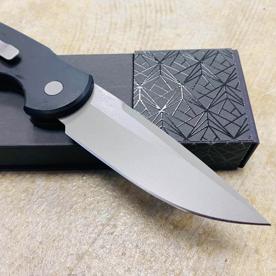 PROTECH TR-3 Clip Point 3.5" Auto Black Handle with Grooves Bead Blasted Blade Knife - TR-3