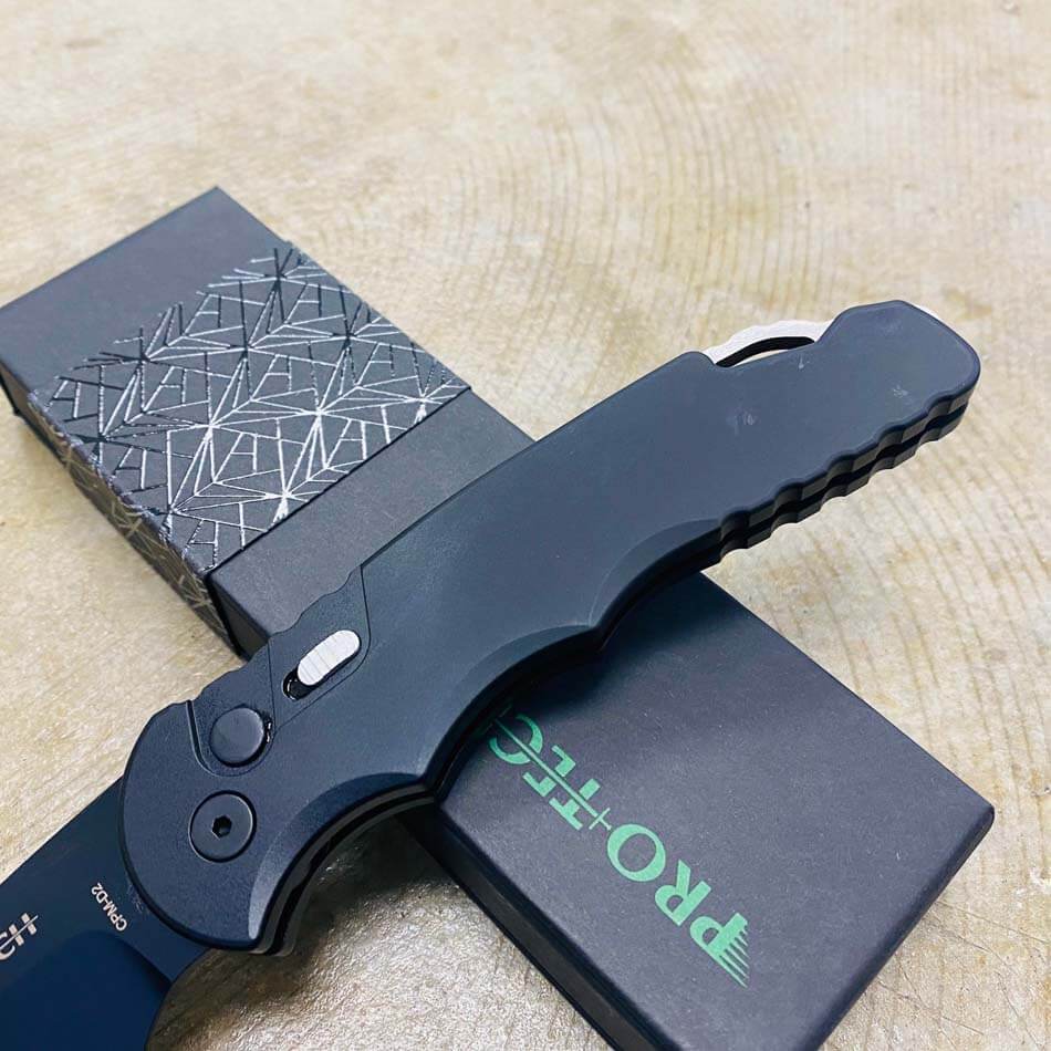 PROTECH TR-4.3 D2 4" Black Handle DLC Black Coated CPM-D2 Blade Plain Edge Auto Knife - TR-4.3 D2