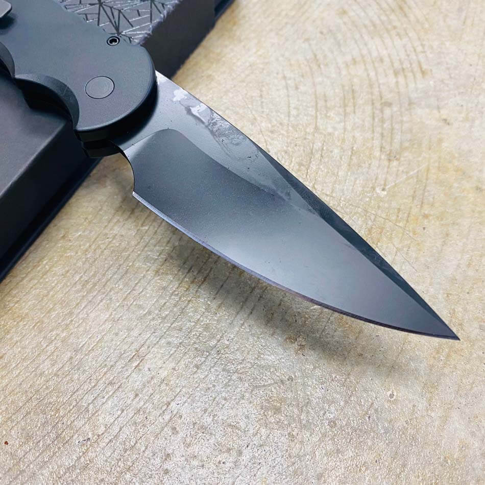 PROTECH TR-4.3 D2 4" Black Handle DLC Black Coated CPM-D2 Blade Plain Edge Auto Knife - TR-4.3 D2