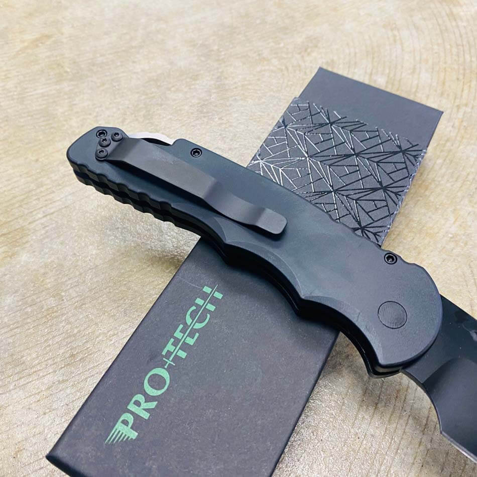 PROTECH TR-4.3 D2 4" Black Handle DLC Black Coated CPM-D2 Blade Plain Edge Auto Knife - TR-4.3 D2