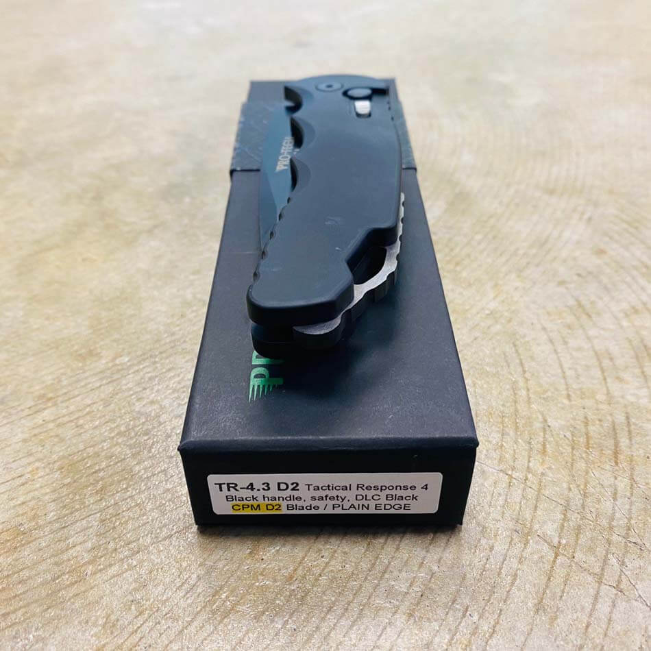 PROTECH TR-4.3 D2 4" Black Handle DLC Black Coated CPM-D2 Blade Plain Edge Auto Knife - TR-4.3 D2