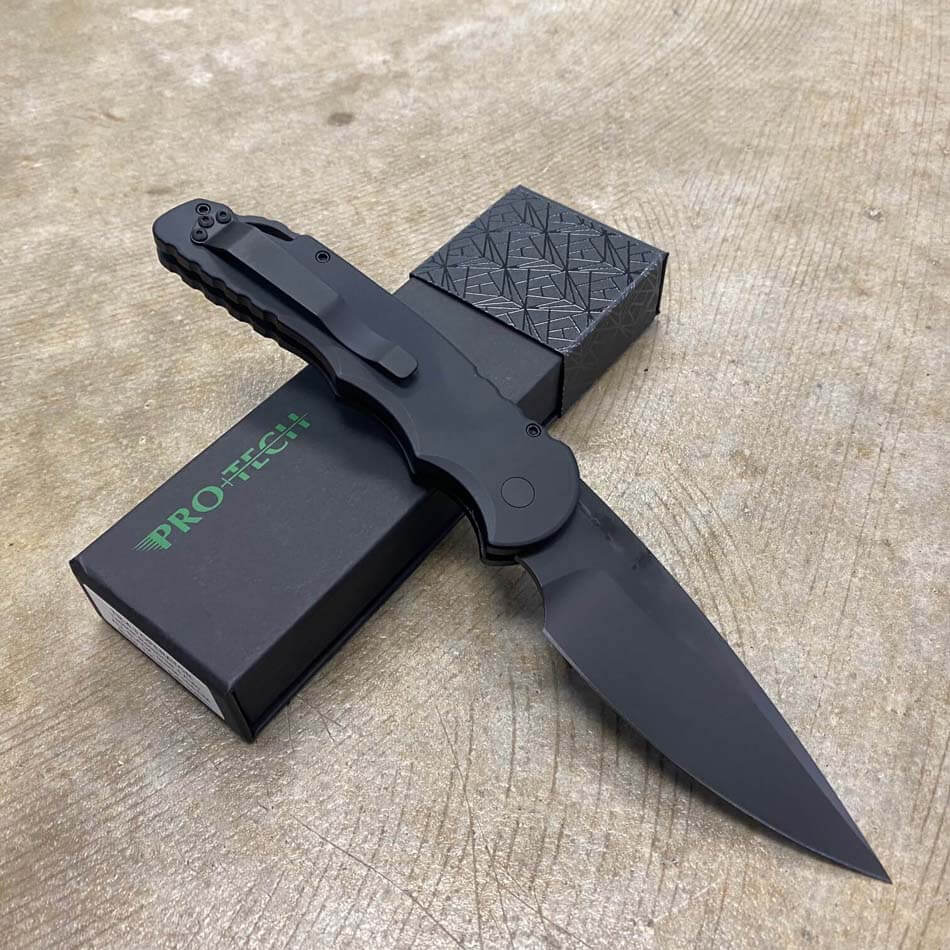 PROTECH TR-4.3 OPERATOR 4" Black Handle Sterile DLC Black Coated 154-CM Blade Tritium Push Button Knife - TR-4.3 OPERATOR