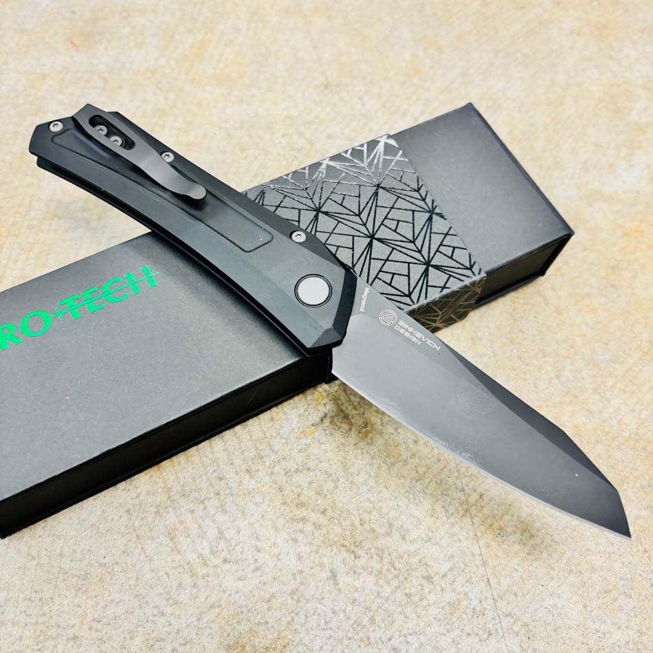 Protech DS103 Oligarch Dmitry Sinkevick Design Solid Black Aluminum Handles, DLC Black Magnacut Blade Knife - DS103