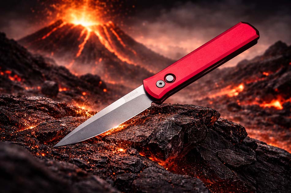PROTECH 920-RED Godfather Satin 4" Solid Red Handle Blasted Blade Knife - 920-RED
