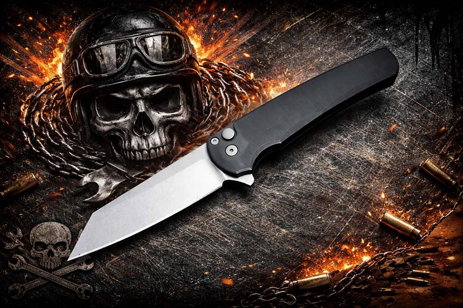 Protech 5401 Malibu Black Handle with Magnacut Reverse Tanto Blade, Stonewash Finish, Blasted Hardware Knife Protech 5401 Malibu Black Handle with Magnacut Reverse Tanto Blade, Stonewash Finish, Blasted Hardware Knife