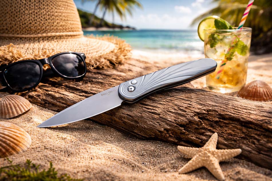 PROTECH 3436-GREY Newport 3" Special Gray Handle with 3D Wave Pattern, Mother of Pearl Button, Stonewash Blade Auto Knife - 3436-GREY
