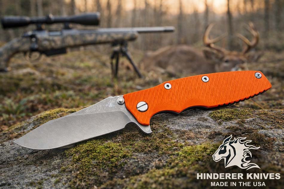 Rick Hinderer Eklipse 3.5" Magnacut Skinny Slicer, Hollow Grind, Tri-Way, Battle Blue, Orange G10 Knife Rick Hinderer Eklipse 3.5" Magnacut Skinny Slicer, Hollow Grind, Tri-Way, Battle Blue, Orange G10 Knife