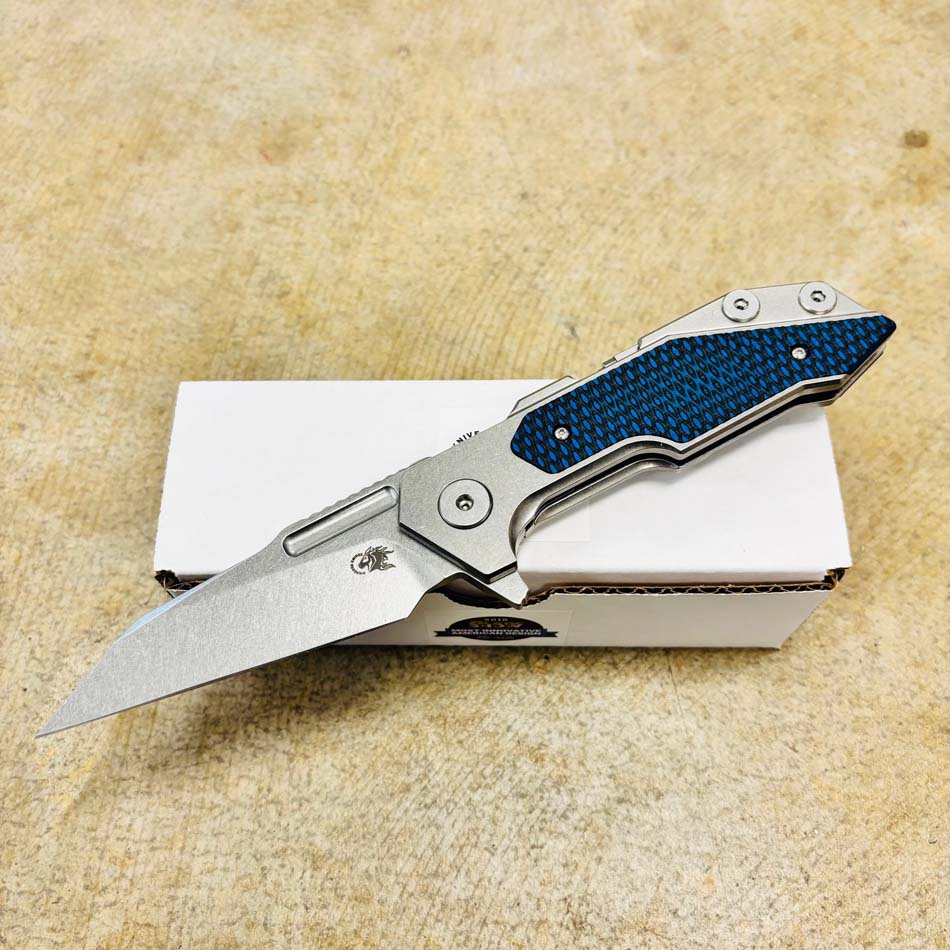 Rick Hinderer Fulltrack S45VN 3.75" Wharncliffe, Tri-Way, Stonewash, Blue/Black G10 Knife - RH Fulltrack Wharn SW BBlue G10