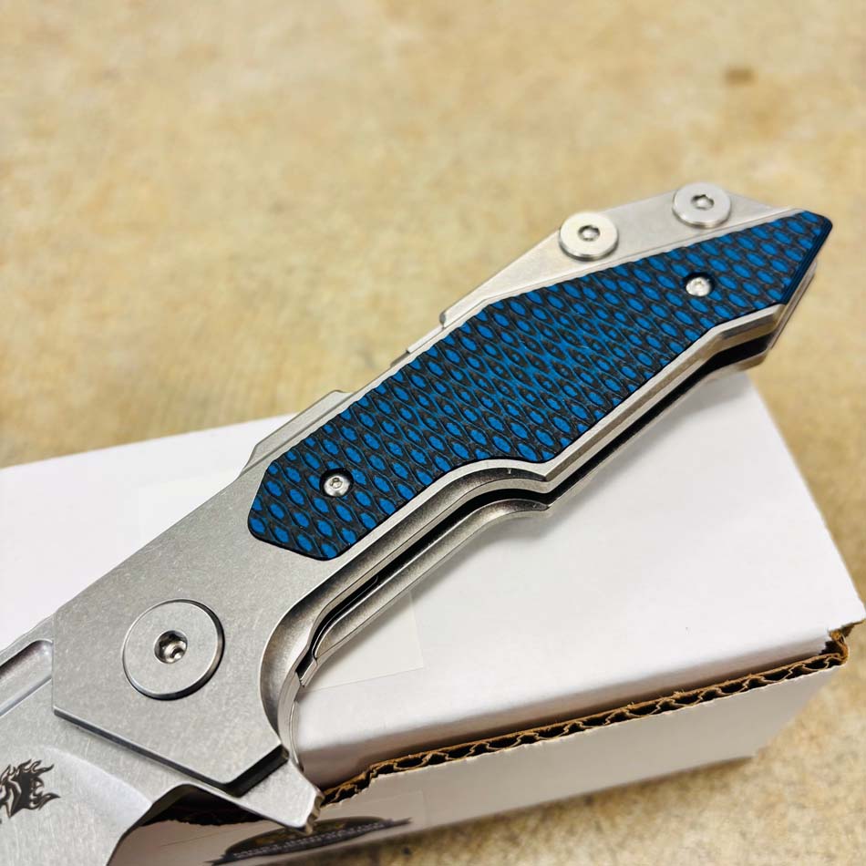 Rick Hinderer Fulltrack S45VN 3.75" Wharncliffe, Tri-Way, Stonewash, Blue/Black G10 Knife - RH Fulltrack Wharn SW BBlue G10