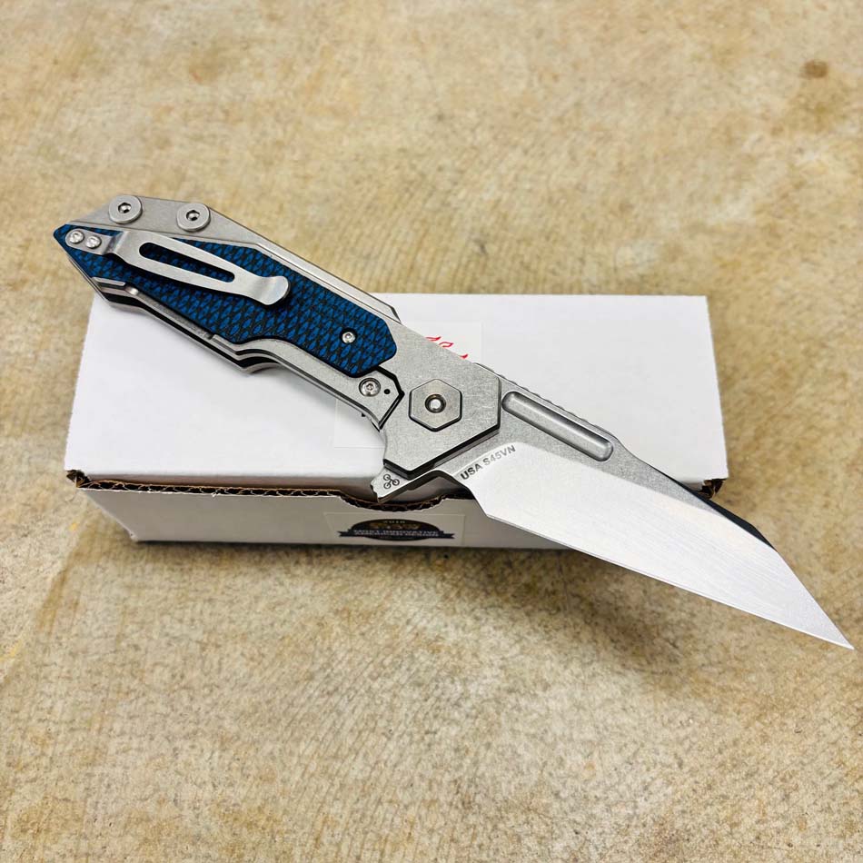 Rick Hinderer Fulltrack S45VN 3.75" Wharncliffe, Tri-Way, Stonewash, Blue/Black G10 Knife - RH Fulltrack Wharn SW BBlue G10