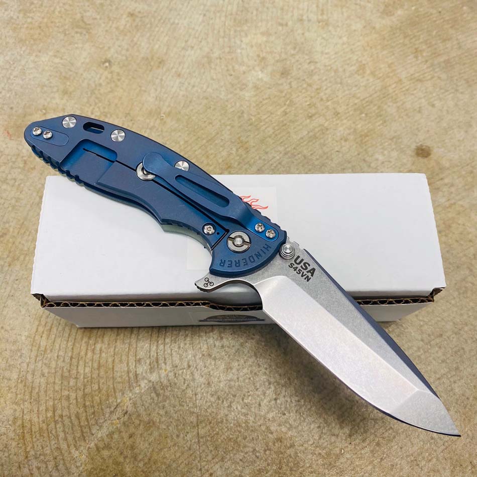 Rick Hinderer XM-18 3.5" Spearpoint Tri-Way Stonewash Blue, Stonewash Blade, Translucent Green G10 Flipper Knife - RH XM-18 3.5" Spear SWBlue Translucent Green
