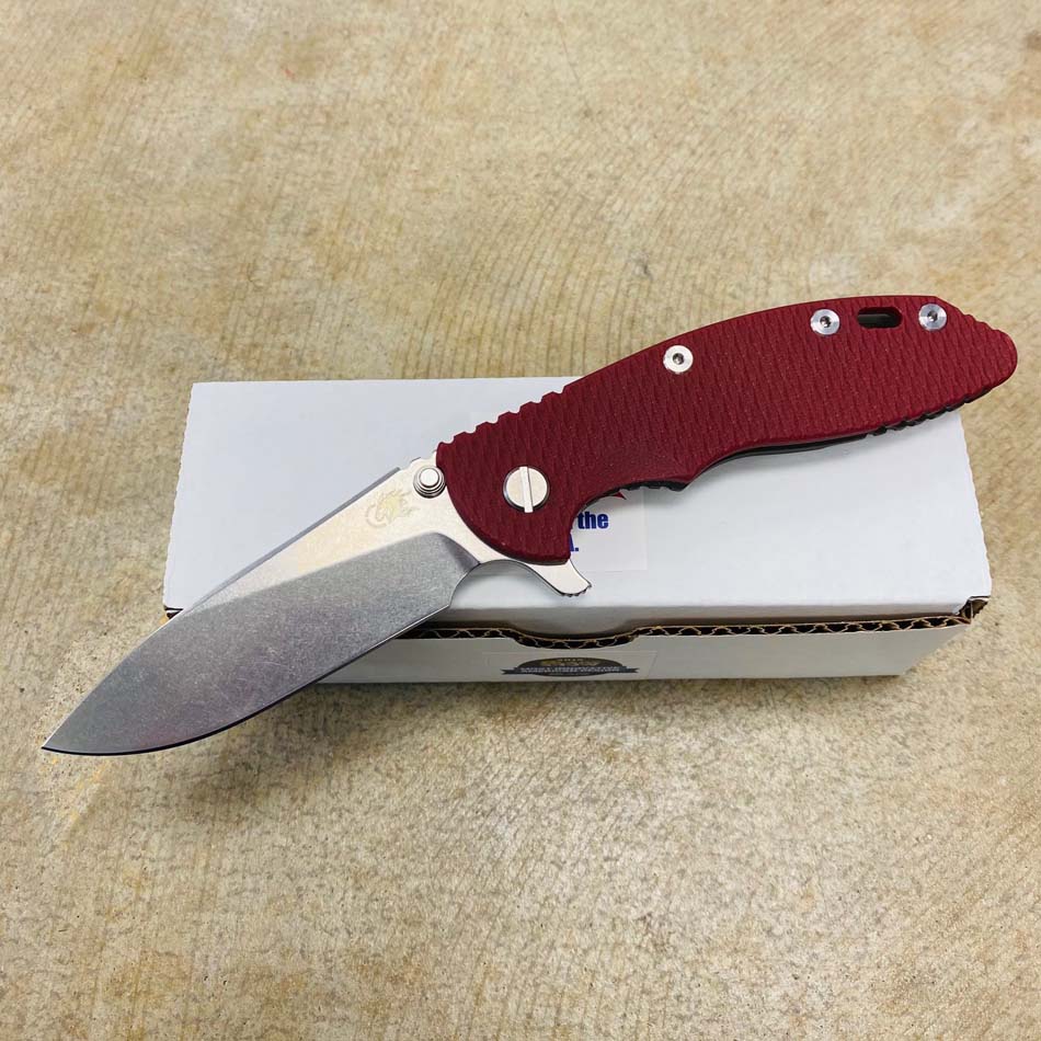 Rick Hinderer XM-18 3.5" Slicer Tri-Way Stonewash Bronze Finish Red G10 Blade Knife - RH XM-18 3.5" Slicer SW Brz RED