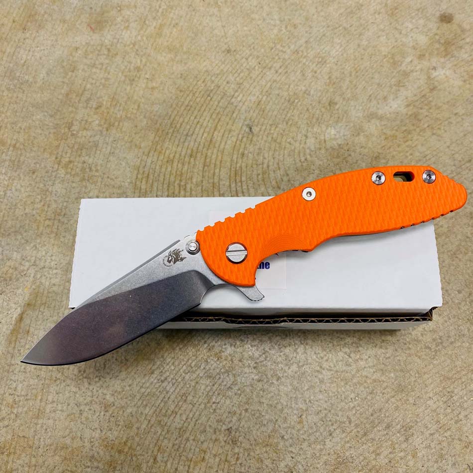Rick Hinderer XM-18 3.5" Slicer Tri-Way Stonewash Bronze Finish Orange G10 Blade Knife - RH XM-18 3.5" Slicer SW Brz Orange