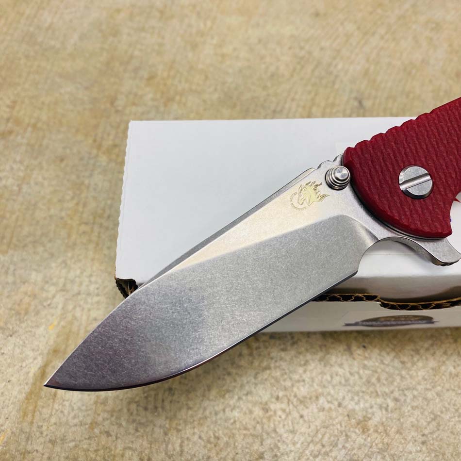 Rick Hinderer XM-18 3.5" Slicer Tri-Way Battle Bronze, Stonewash Blade, Red G10 Blade Knife - RH XM-18 3.5" Slicer BBrz RED