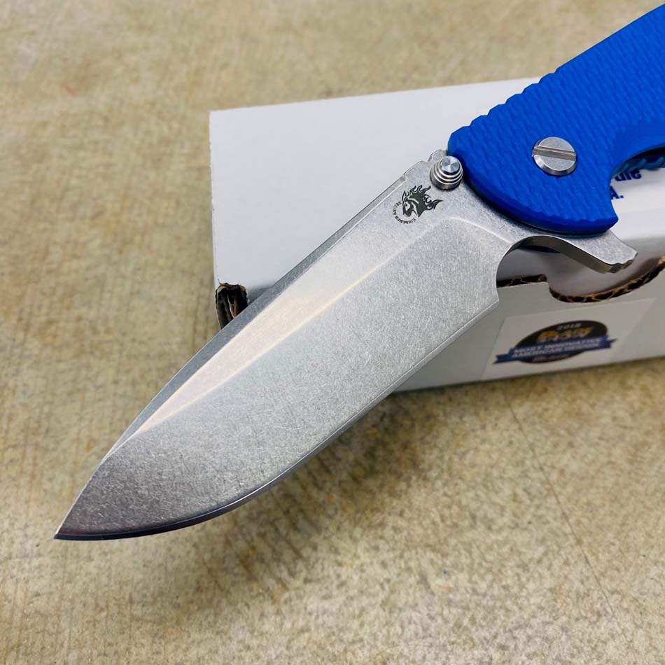 Rick Hinderer XM-24 4.0" Spearpoint Tri-Way, Stonewash Blue, Blue G10 Folding Knife - RH XM-24 4" Spear SWB Blue