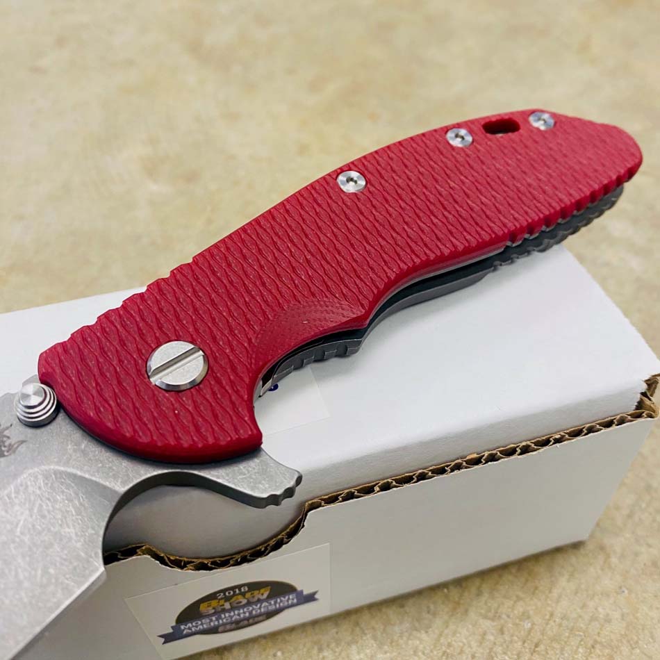 Rick Hinderer XM-24 4.0" Spearpoint Tri-Way, Working Finish, Red G10 Folding Knife - RH XM-24 4" Spear WF Red
