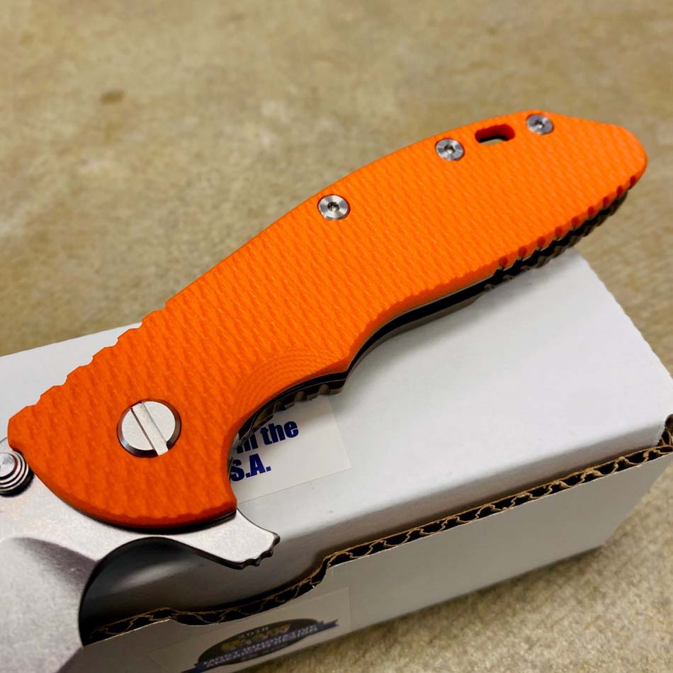 Rick Hinderer XM-24 4.0" Spearpoint Tri-Way, Stonewash Bronze, Orange G10 Folding Knife - RH XM-24 4" Spear SWB Orange