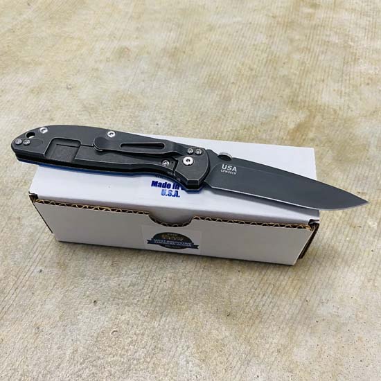 Rick Hinderer Tri-Way Firetac Folding Knife 3.625" CPM-20CV DLC Battle Black Recurve Blade, Blue G10 and Battle Black Titanium Handle Knife - K205FSGD00 DLC Battle Black BLUE G10