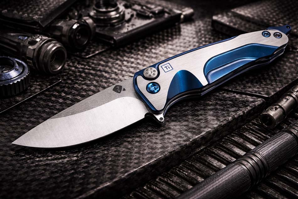 Medford Smooth Criminal Ti S45VN 3" Tumbled Blade, Dark Blue with Faced Silver Flats Titanium Handles, Dark Blue Hardware Knife Serial 505-169 - MKT Smooth Crim Ti Dark Blue