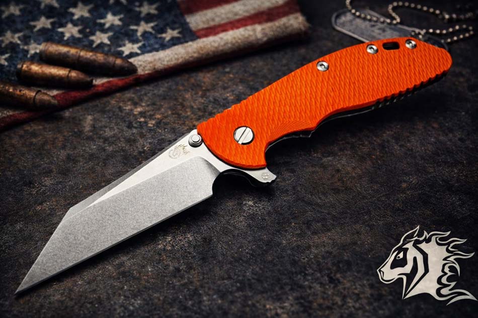 Rick Hinderer XM-24 4" S45VN SKINNY Wharncliffe, Tri-Way, Stonewash Bronze, Orange G10 Folding Knife Rick Hinderer XM-24 4" S45VN SKINNY Wharncliffe, Tri-Way, Stonewash Bronze, Orange G10 Folding Knife