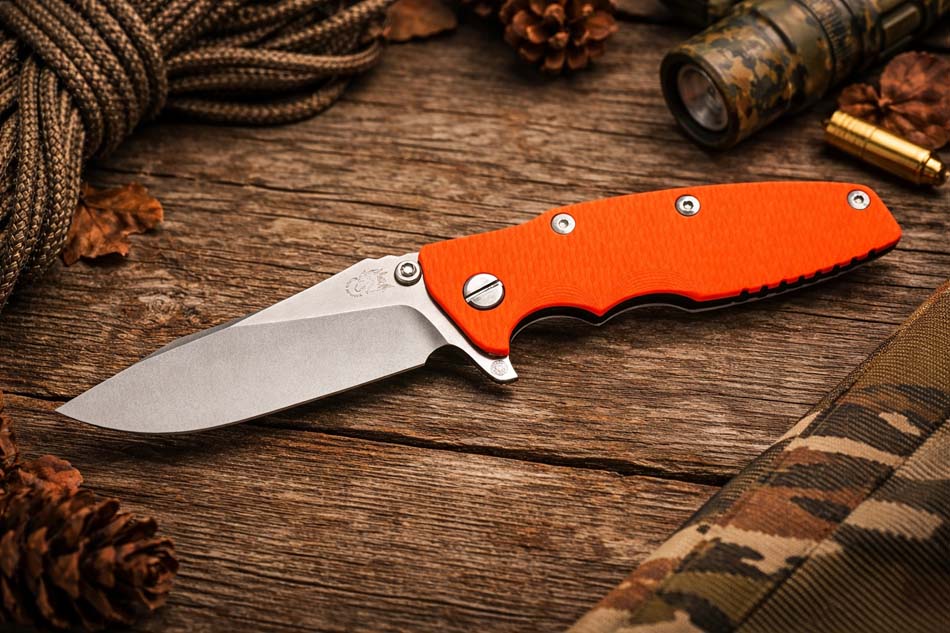 Rick Hinderer Eklipse 3.5" Magnacut Skinny Slicer, Hollow Grind, Tri-Way, Stonewash Blue, Orange G10 Knife Rick Hinderer Eklipse 3.5" Magnacut Skinny Slicer, Hollow Grind, Tri-Way, Stonewash Blue, Orange G10 Knife