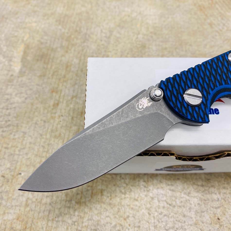 Rick Hinderer XM-18 3.0" Slicer Non-Flipper Tri-Way Working Finish, Blue/Black G10 Knife - RH XM-18 3.0" Slicer WF knife