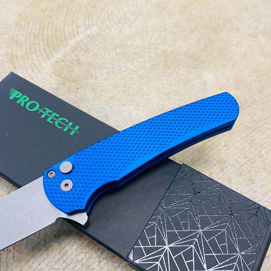 Protech 5305-BLUE Malibu Magnacut Wharncliffe 3.3" Stonewash Flipper Textured Blue Knife - 5305-BLUE