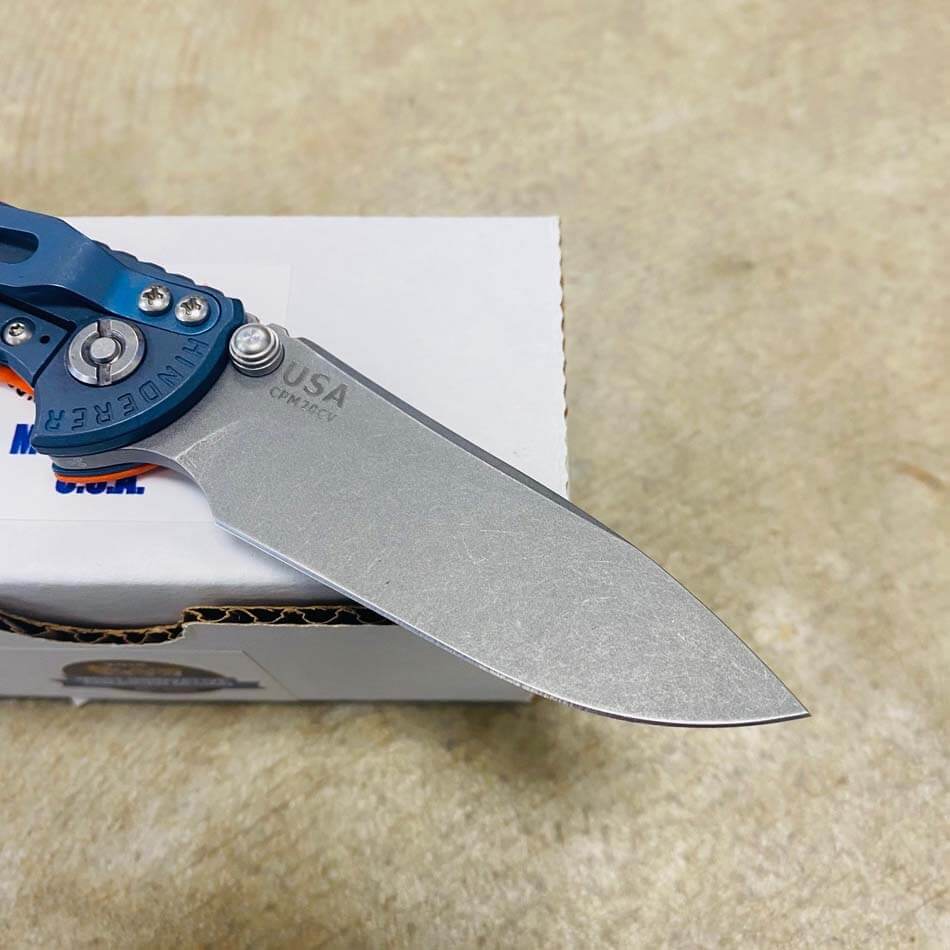 Rick Hinderer XM-18 3.0" Slicer Non-Flipper Working Finish Blade Tri-Way Battle Blue Orange G10 Knife - RH XM-18 3.0" Slicer BB Orange